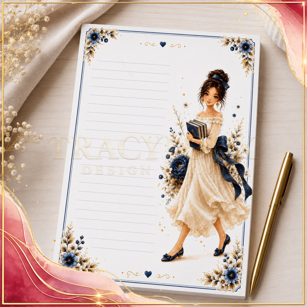 BLUE & GOLD COZY BOOK LOVER PRINTABLE GIFT SET – 4 COORDINATED DESIGNS