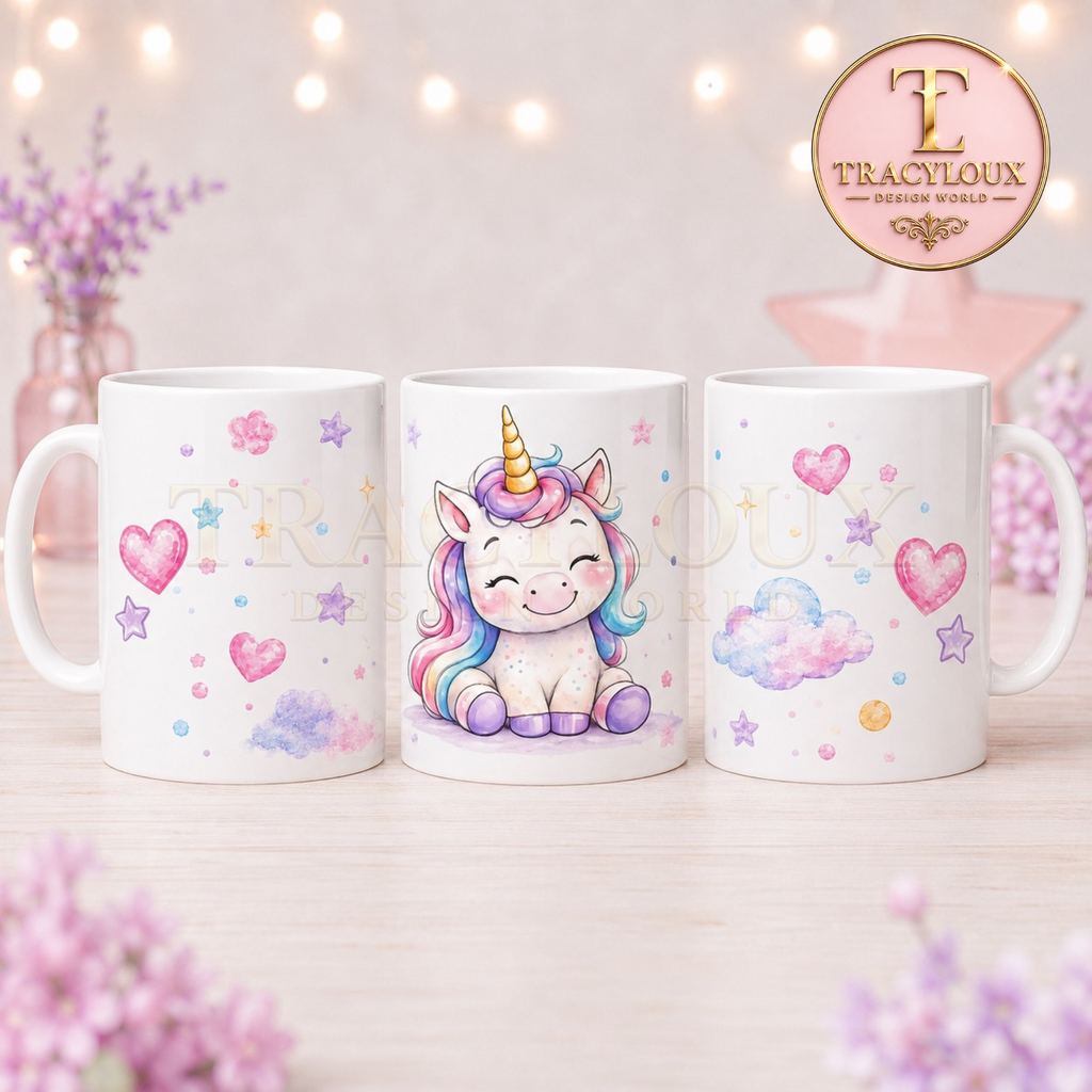 CUTE WATERCOLOUR UNICORN DIGITAL COLLECTION | MUG WRAPS, BOOKMARKS, COASTERS, NOTEPAD PAGES & CLIP ART PNG BUNDLE