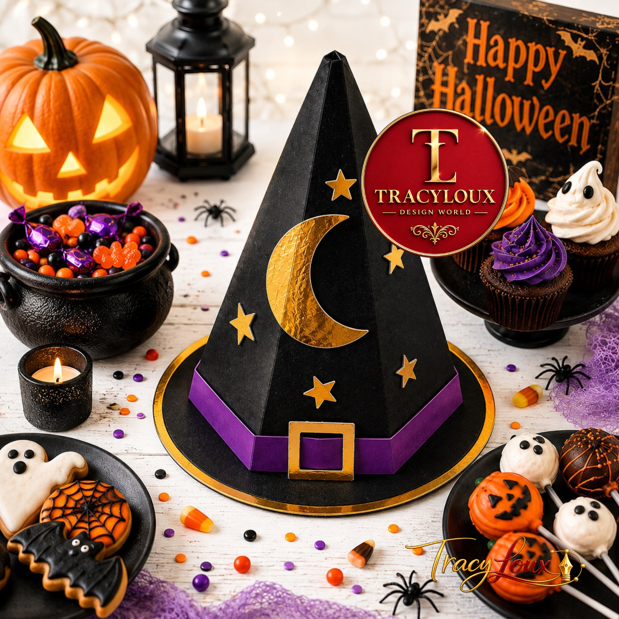 WITCHES HAT FAVOUR BOX SVG BUNDLE | HALLOWEEN TREAT BOX TEMPLATE | HALLOWEEN PARTY FAVOUR BOX | CRICUT & SILHOUETTE SVG | DXF PDF PNG EPS JPEG