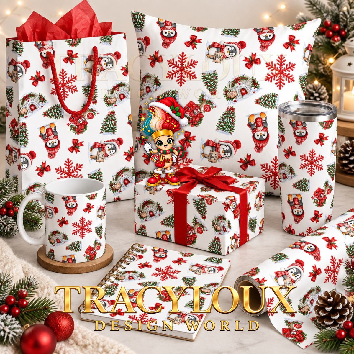 Penguins Christmas Seamless Pattern Pack – Set of 10