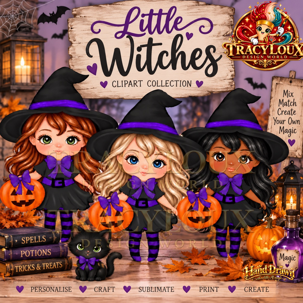Halloween Witch Clipart Set | Customisable Hair, Eyes & Skin Tones