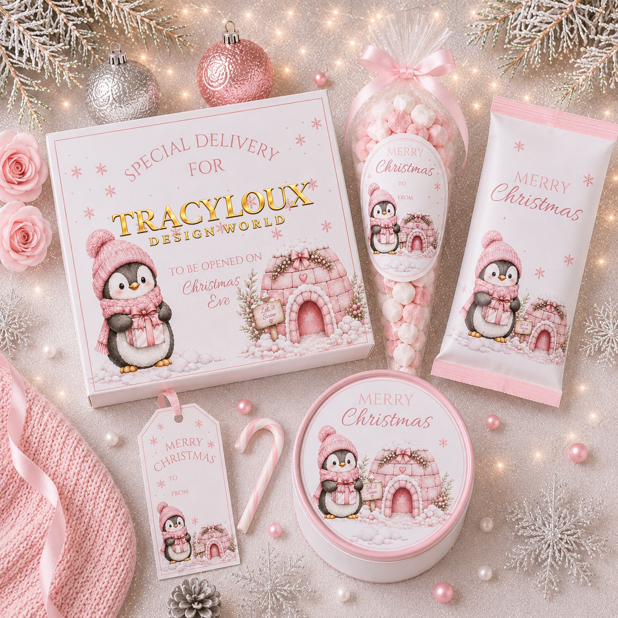 PINK CHRISTMAS PENGUIN PRINTABLE SET