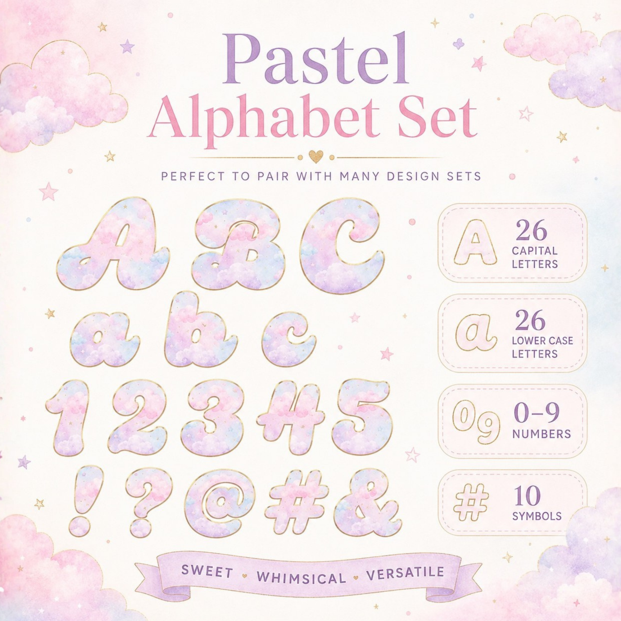 PASTEL WATERCOLOUR ALPHABET, NUMBERS & SYMBOLS SET