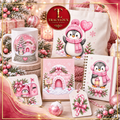 Pastel Pink Penguin Christmas Clipart Set | 6 Penguins + 16 Elements