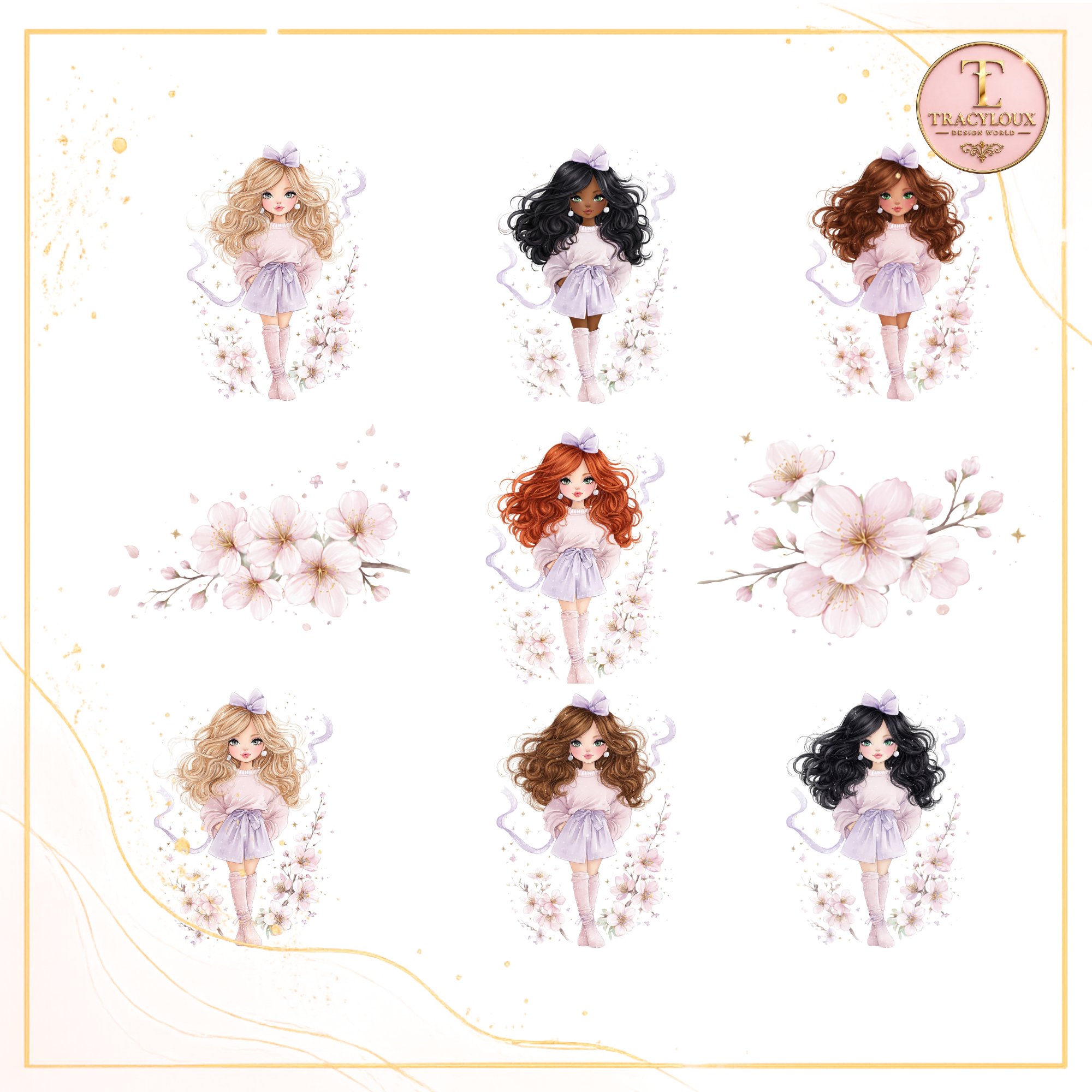 PASTEL GIRL CHARACTER DESIGN SET – 18 MATCHING ELEMENTS