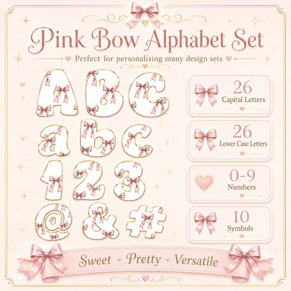 PINK BOW ALPHABET, NUMBERS & SYMBOLS SET