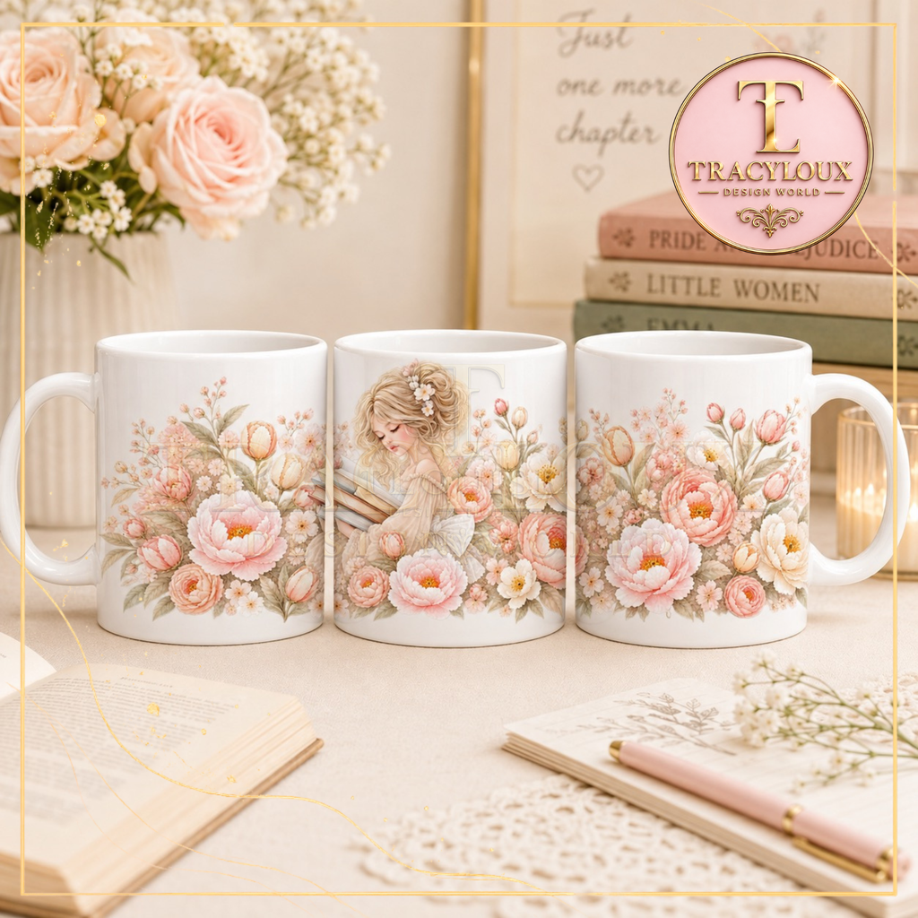 BOOK LOVER DIGITAL DESIGN BUNDLE | MUG WRAP, COASTER, BOOKMARKS, NOTEPAD & DESK PLANNER