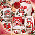 Red Penguin Christmas Clipart Set | 6 Penguins + 20 Festive Elements