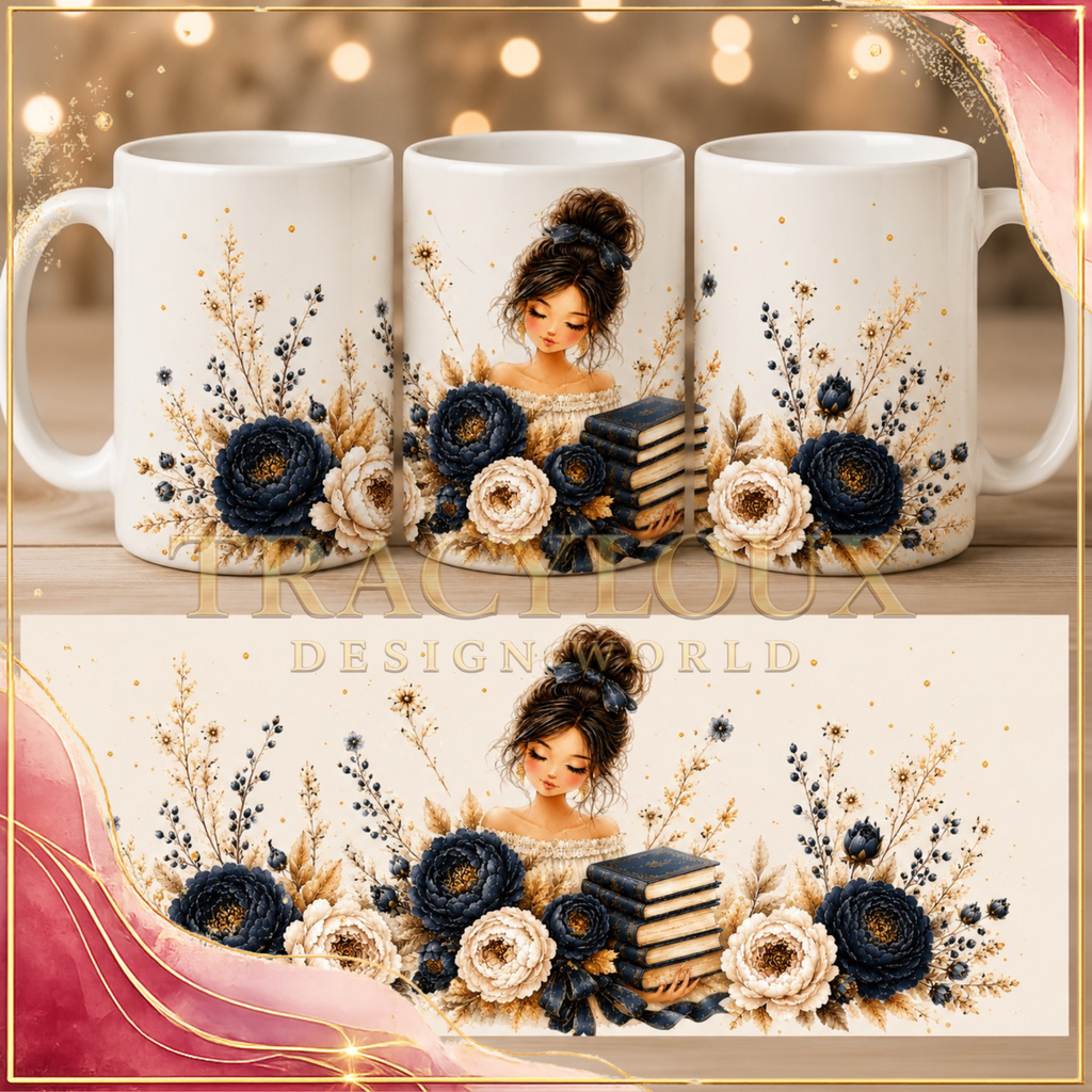 BLUE & GOLD COZY BOOK LOVER PRINTABLE GIFT SET – 4 COORDINATED DESIGNS