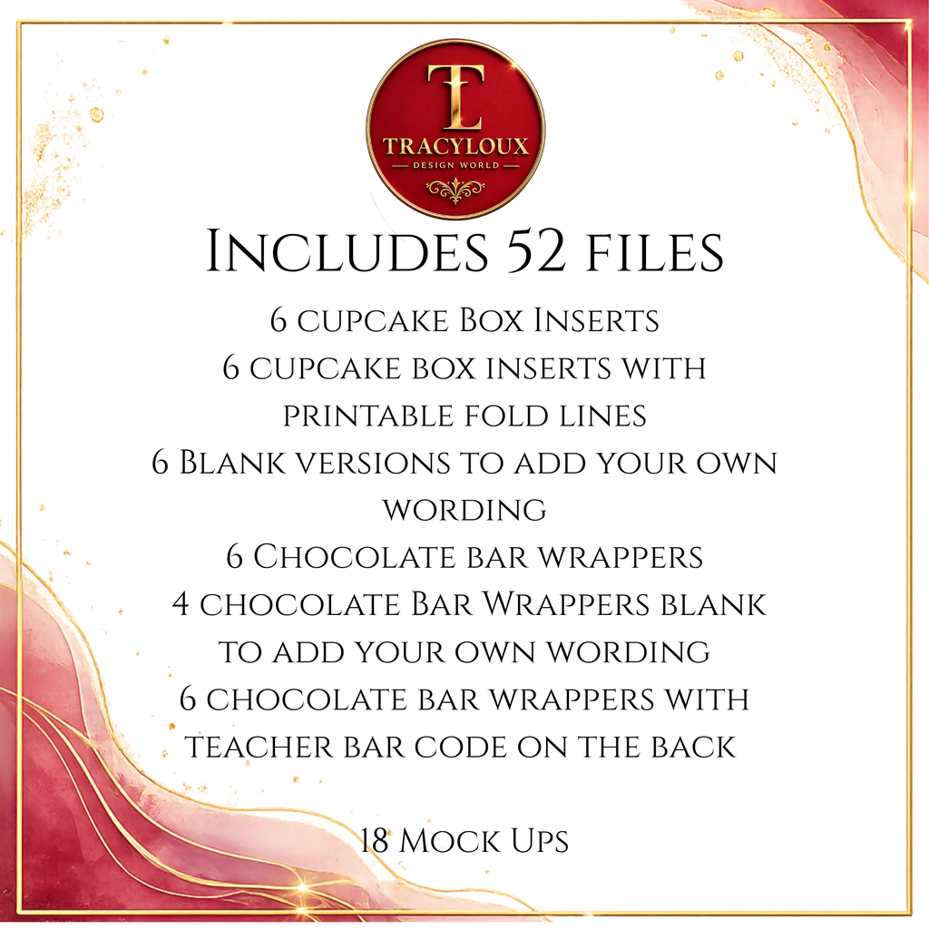 TEACHER CUPCAKE INSERT & CHOCOLATE BAR WRAPPER SET