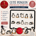 CUTE PENGUIN PROCREATE STAMP SET | 10 HAND DRAWN PENGUIN STAMPS FOR PROCREATE