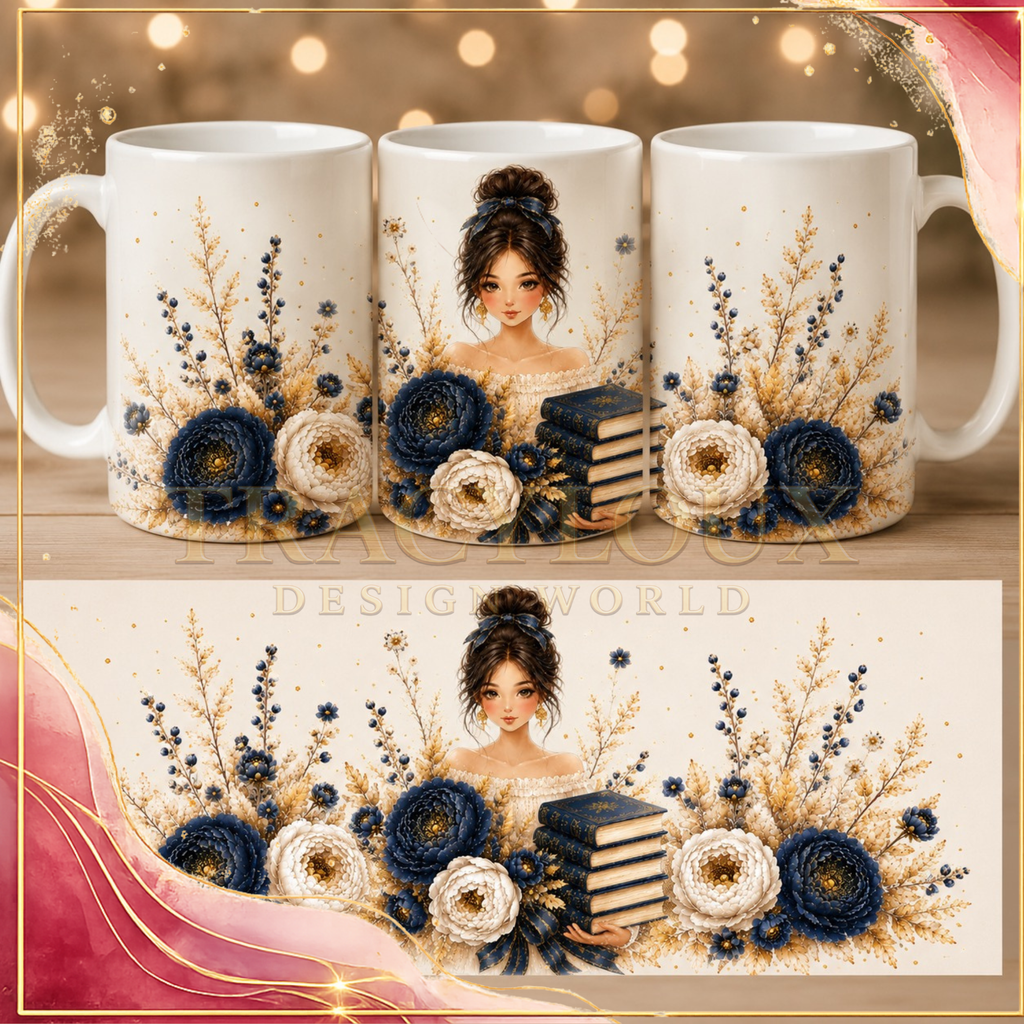 BLUE & GOLD COZY BOOK LOVER PRINTABLE GIFT SET – 4 COORDINATED DESIGNS