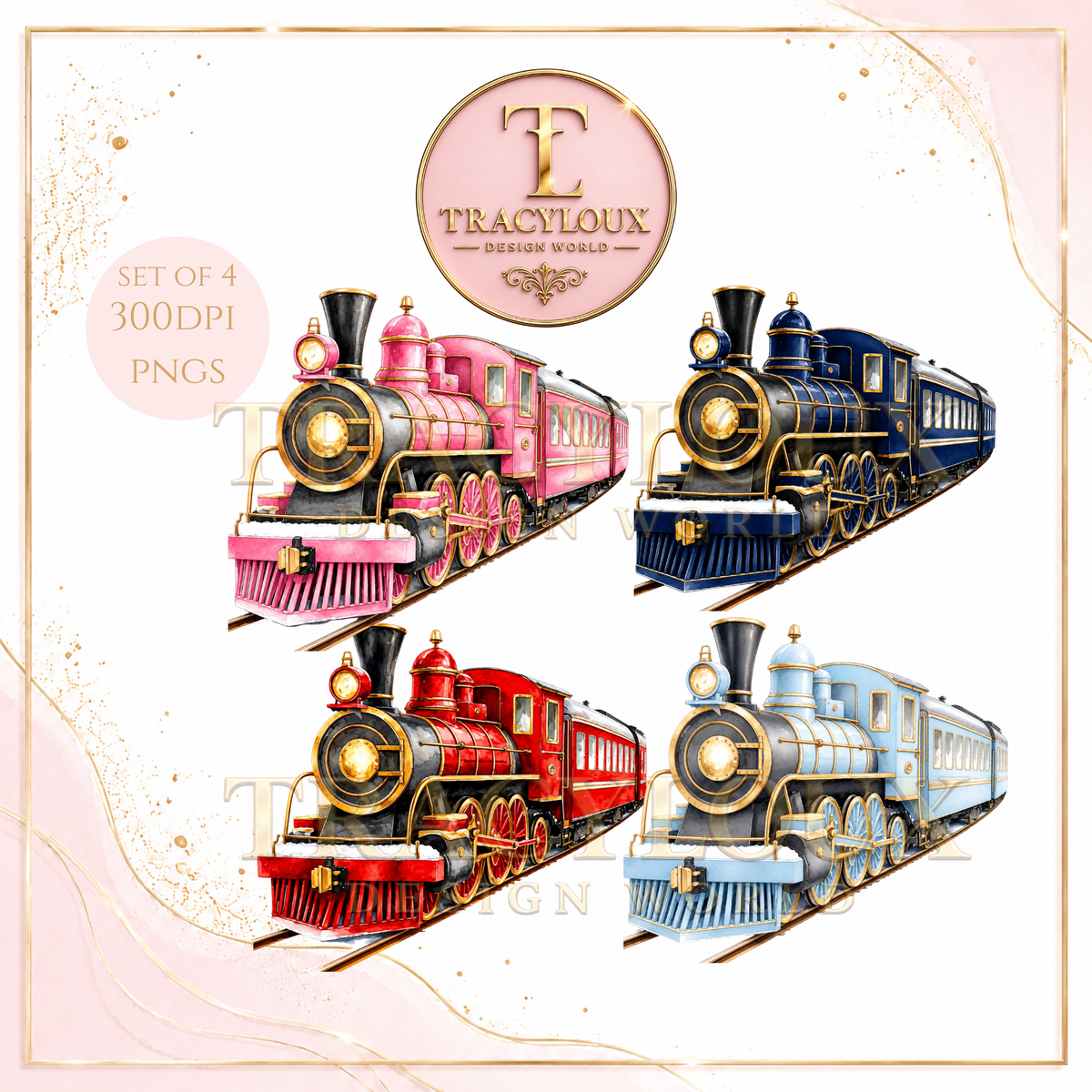 CHRISTMAS TRAIN PNG CLIPART SET | 4 FESTIVE TRAIN DESIGNS | CHRISTMAS CERTIFICATE PRINTABLES