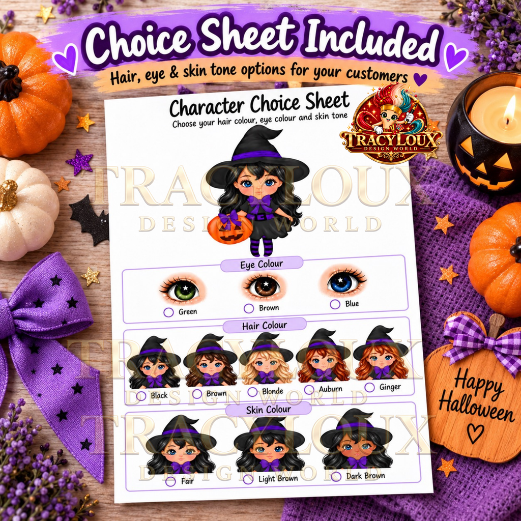 Halloween Witch Clipart Set | Customisable Hair, Eyes & Skin Tones