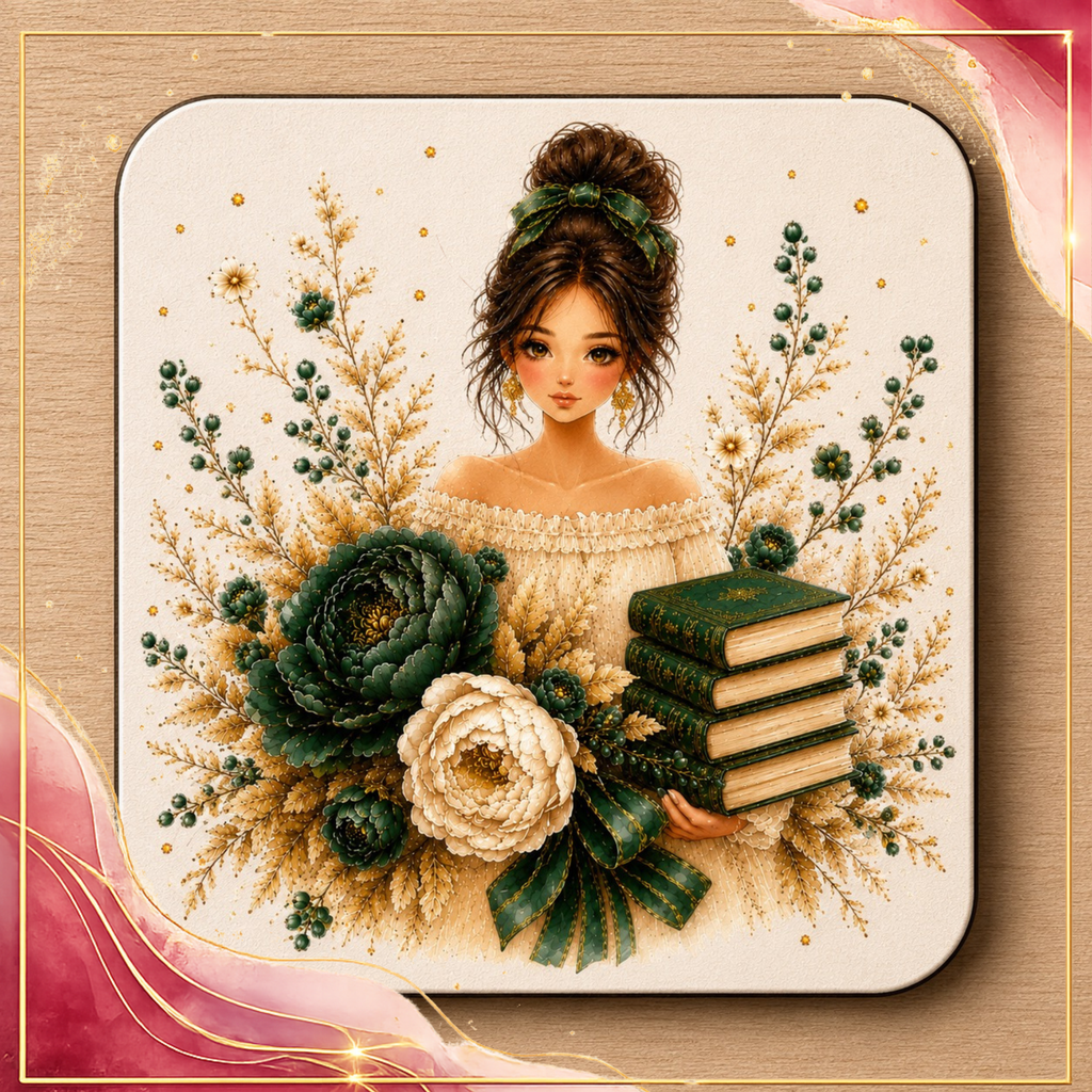EMERALD GREEN & GOLD COZY BOOK LOVER PRINTABLE GIFT SET – 4 COORDINATED DESIGNS