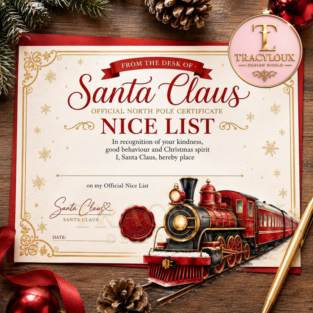 CHRISTMAS TRAIN PNG CLIPART SET | 4 FESTIVE TRAIN DESIGNS | CHRISTMAS CERTIFICATE PRINTABLES