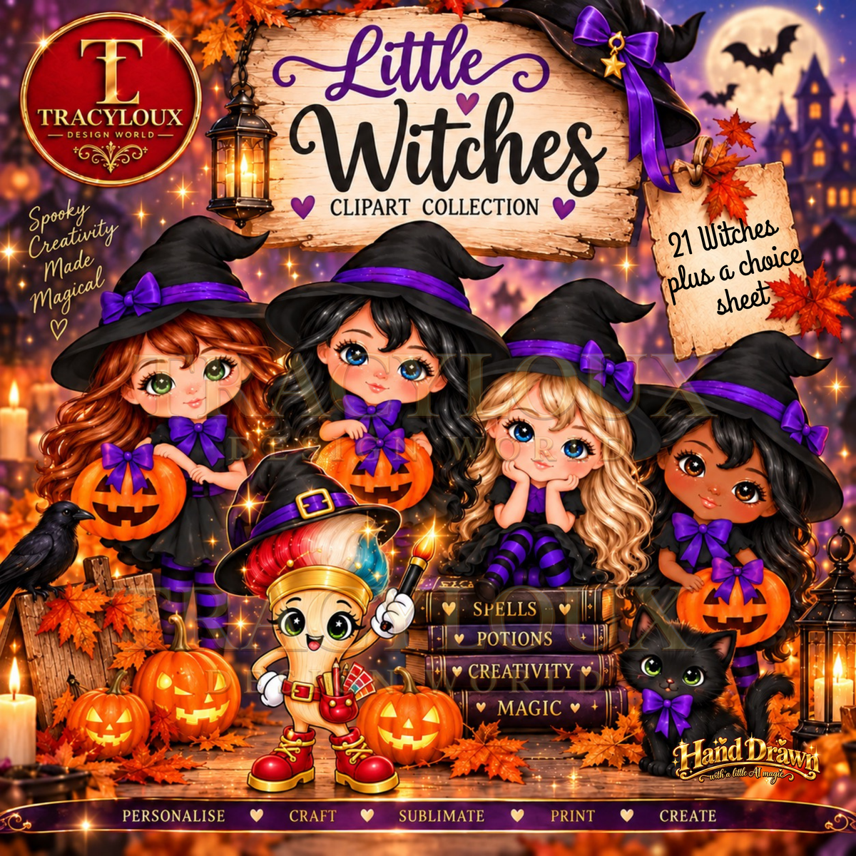 Halloween Witch Clipart Set | Customisable Hair, Eyes & Skin Tones