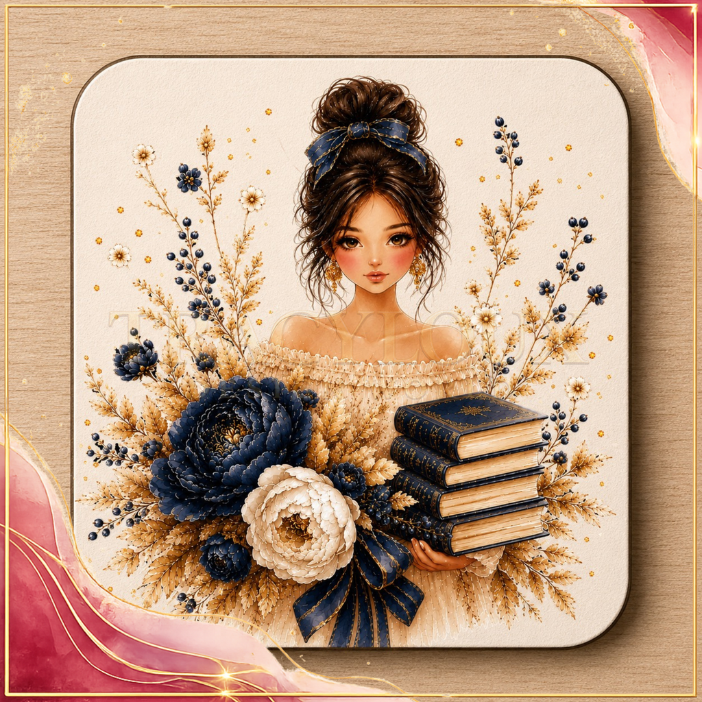 BLUE & GOLD COZY BOOK LOVER PRINTABLE GIFT SET – 4 COORDINATED DESIGNS