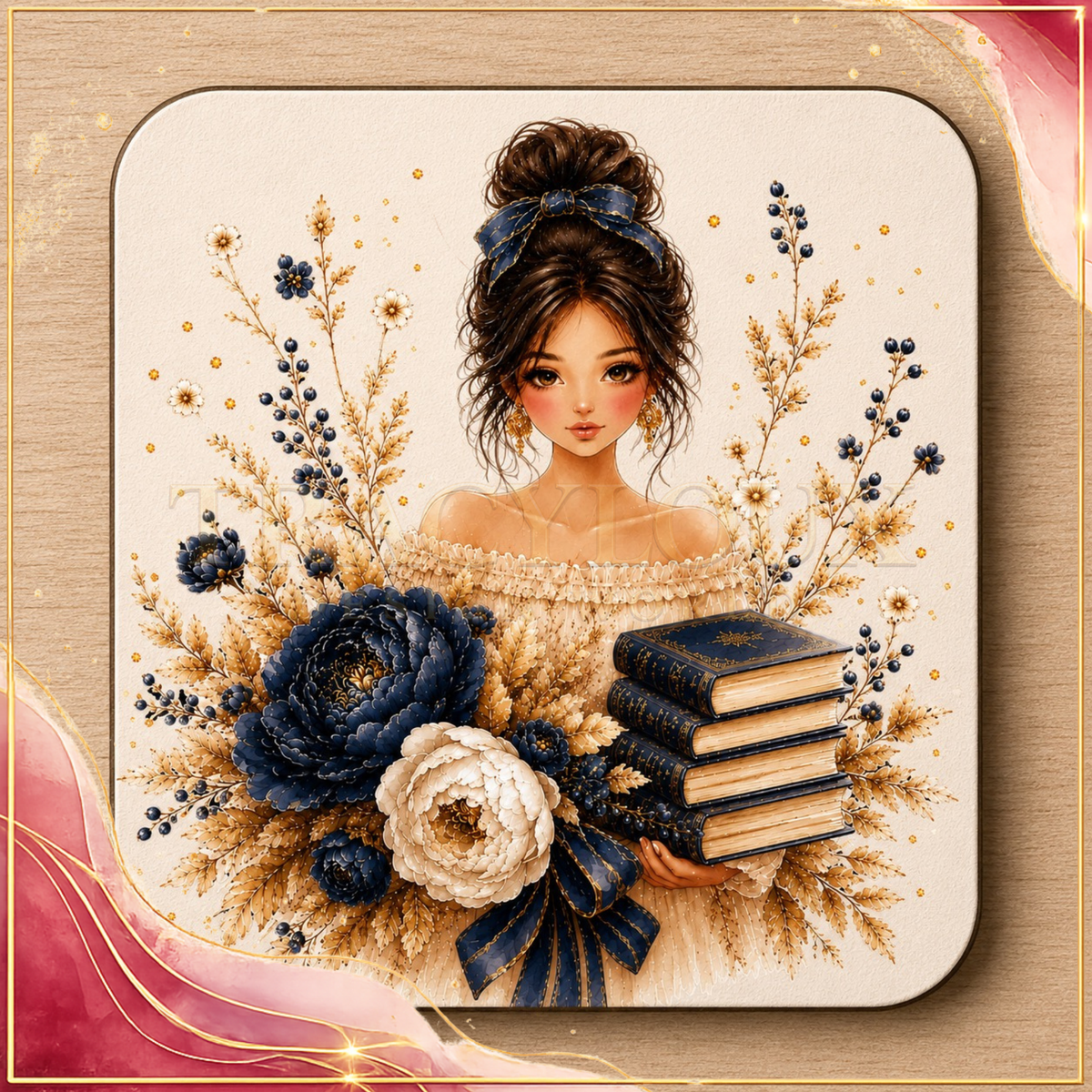 BLUE & GOLD COZY BOOK LOVER PRINTABLE GIFT SET – 4 COORDINATED DESIGNS
