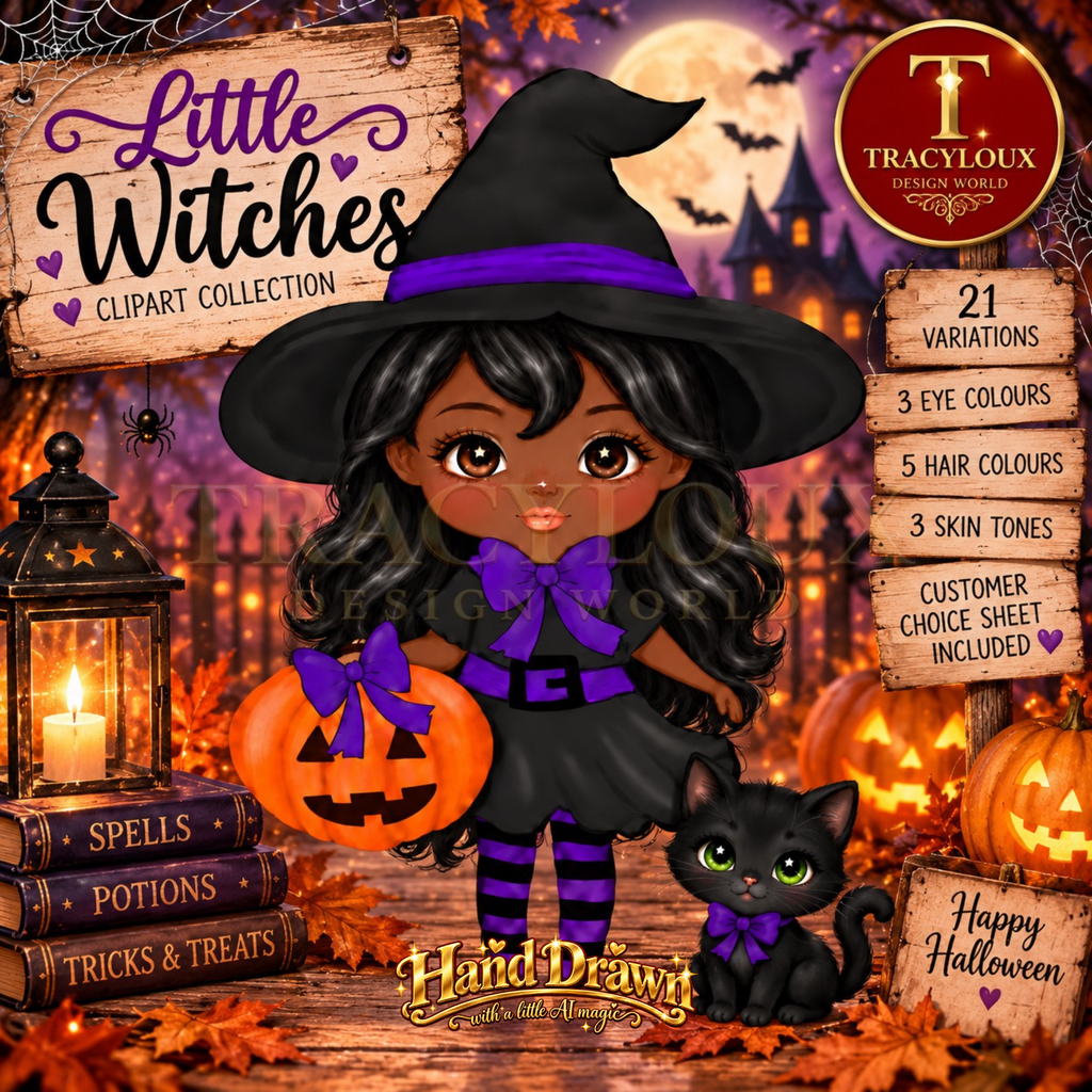Halloween Witch Clipart Set | Customisable Hair, Eyes & Skin Tones