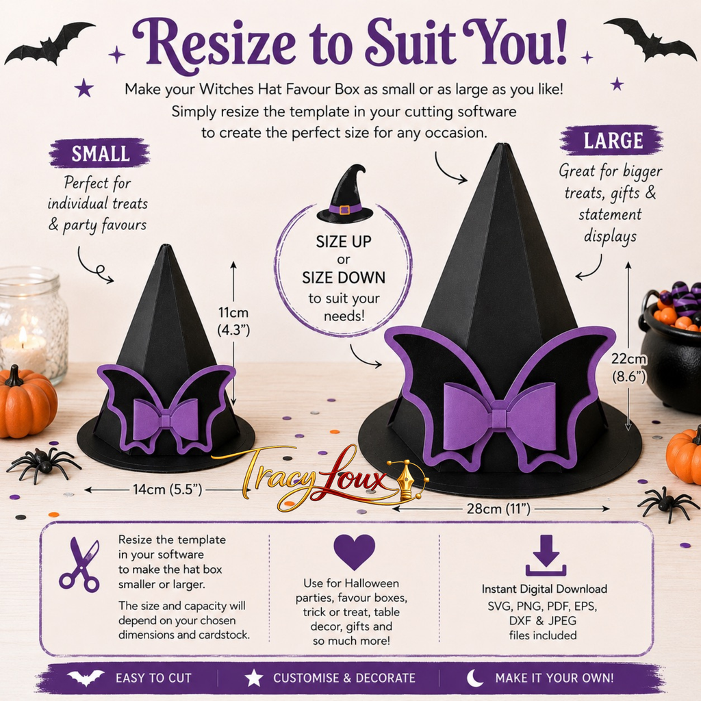 WITCHES HAT FAVOUR BOX SVG BUNDLE | HALLOWEEN TREAT BOX TEMPLATE | HALLOWEEN PARTY FAVOUR BOX | CRICUT & SILHOUETTE SVG | DXF PDF PNG EPS JPEG