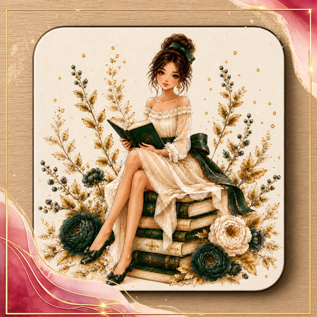 EMERALD GREEN & GOLD COZY BOOK LOVER PRINTABLE GIFT SET – 4 COORDINATED DESIGNS