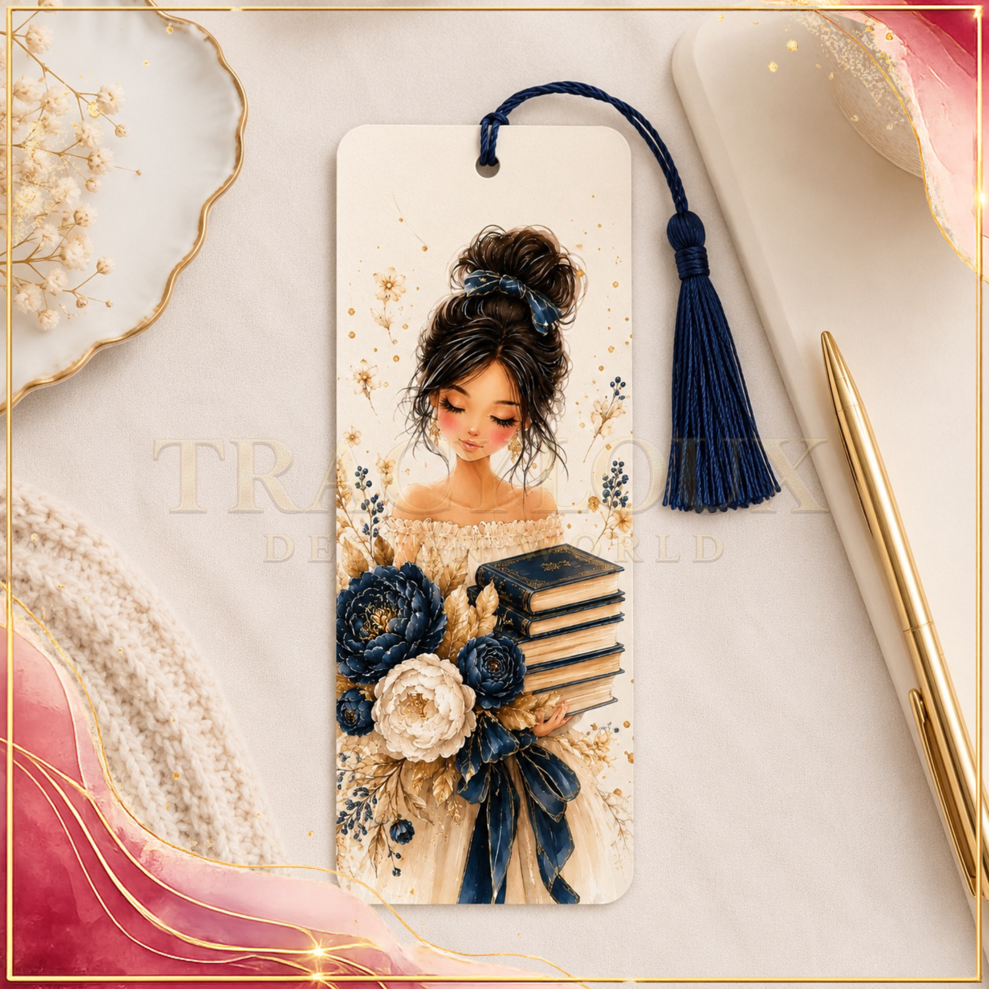 BLUE & GOLD COZY BOOK LOVER PRINTABLE GIFT SET – 4 COORDINATED DESIGNS