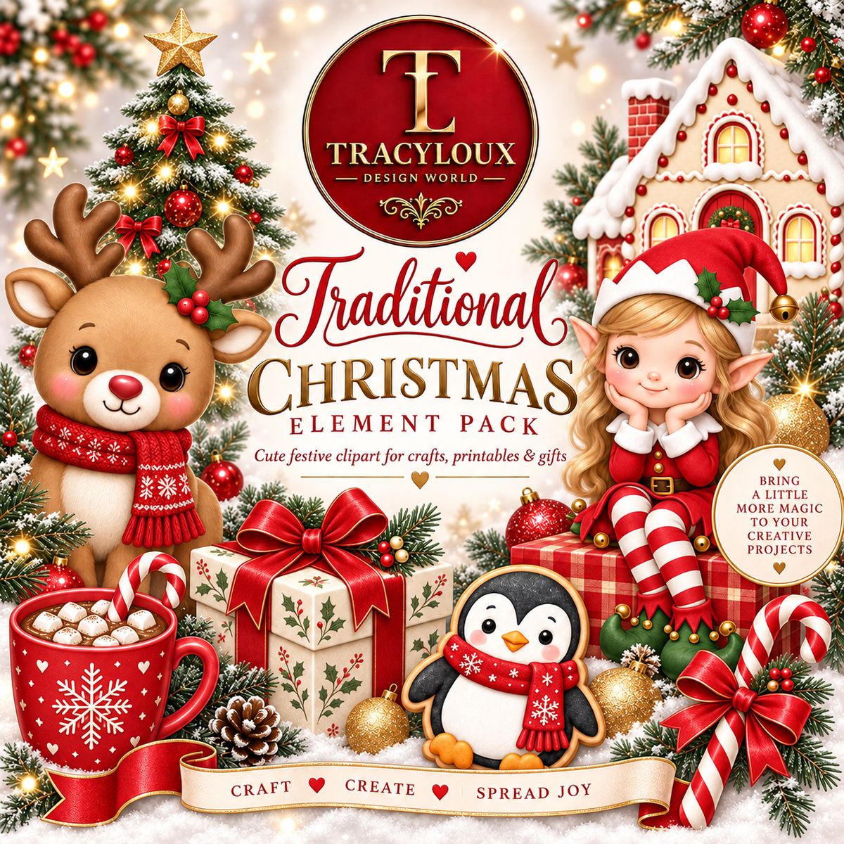 Traditional Christmas Clipart Bundle | Cute Festive PNG Elements for Crafts & Printables