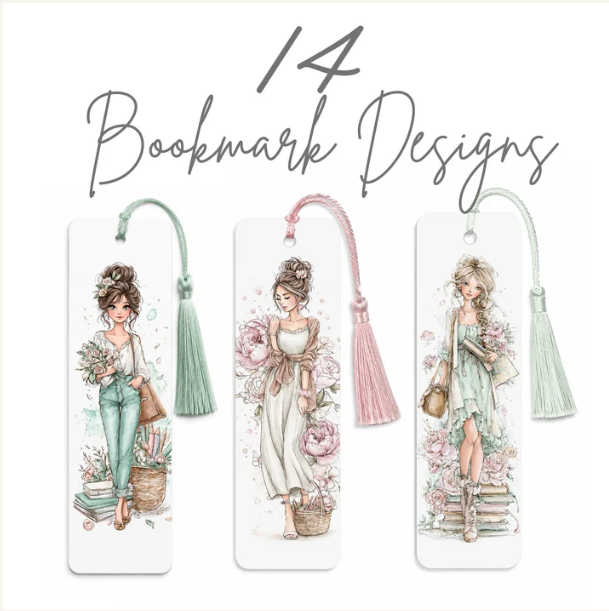 BOOK LOVER DESIGN BUNDLE | 14 COASTERS, 14 MUG WRAPS, 14 BOOKMARKS & 24 FLORAL CLIPART ELEMENTS